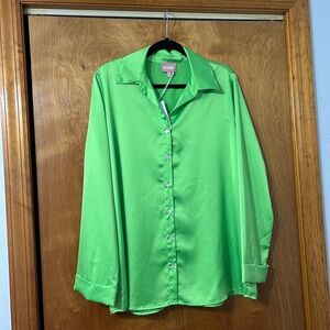 Show Me Your MuMu Neon Green Satin Button-Down Shirt